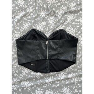 NWT H&M Divided Black Faux Leather Top Vegan Size M Medium Crop Zipper